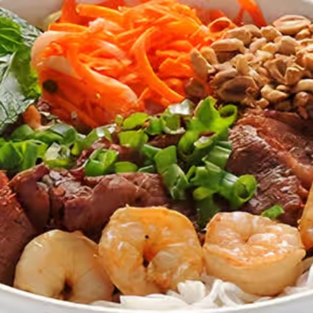 M7 Shrimp, BBQ Pork, and Egg Roll Vermicelli.