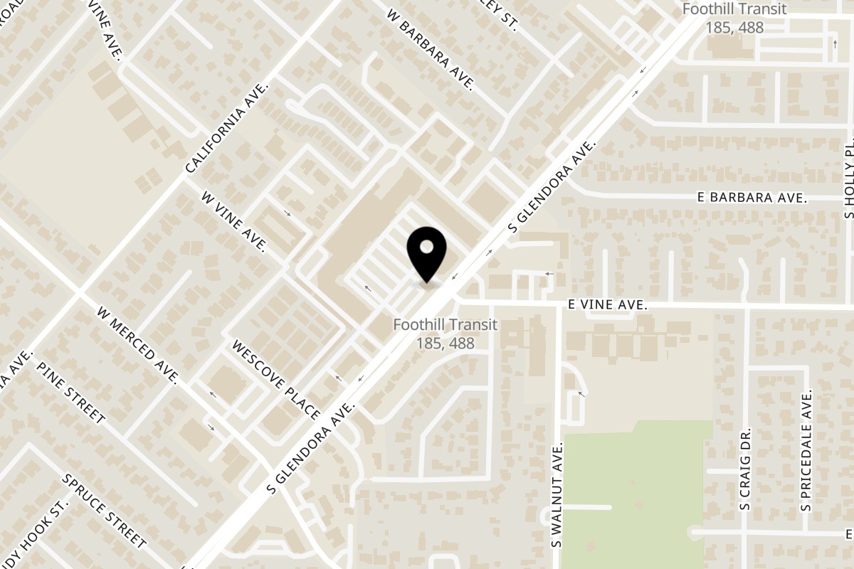 Map showing the location of BMC Pho West Covina on 1001 S Glendora Ave in West Covina
