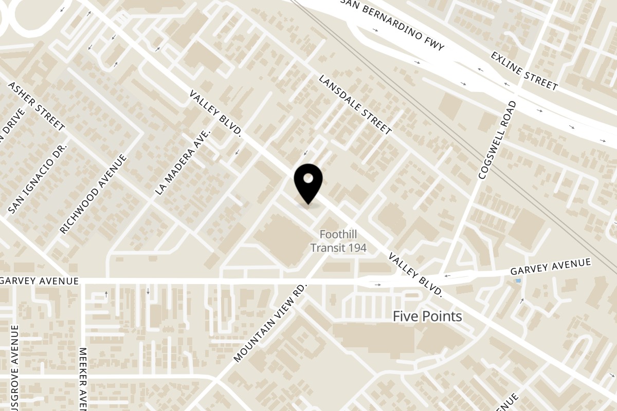 Map showing the location of BMC Pho Valley on 11840 Valley Blvd in El Monte